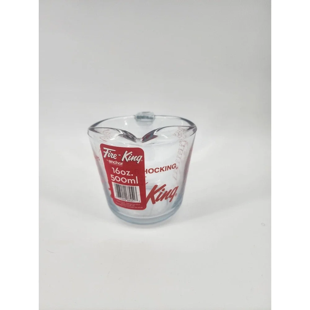 Anchor Hocking Fire-King Glass Measuring Cup 16oz‎ 500ml 2 Cup Red Lettering NEW